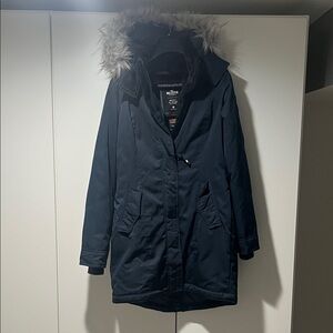 Hollister Dark blue Jacket with Faux Fur Hood